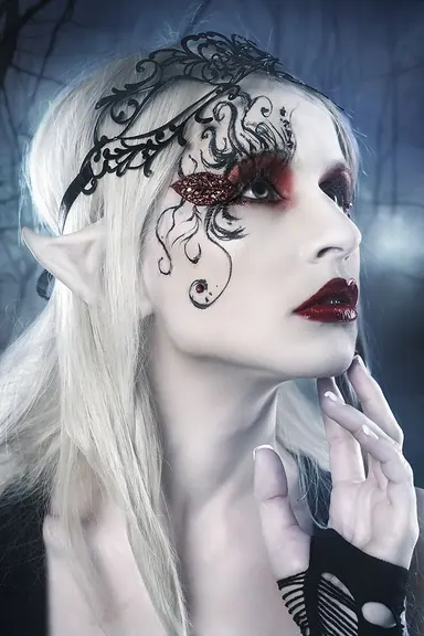 Halloween fantasy fairy portrait with dramatic dark makeup and ethereal character styling