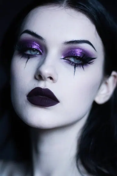 Halloween goth glam makeup reference with dripping liner and witch-inspired dark styling